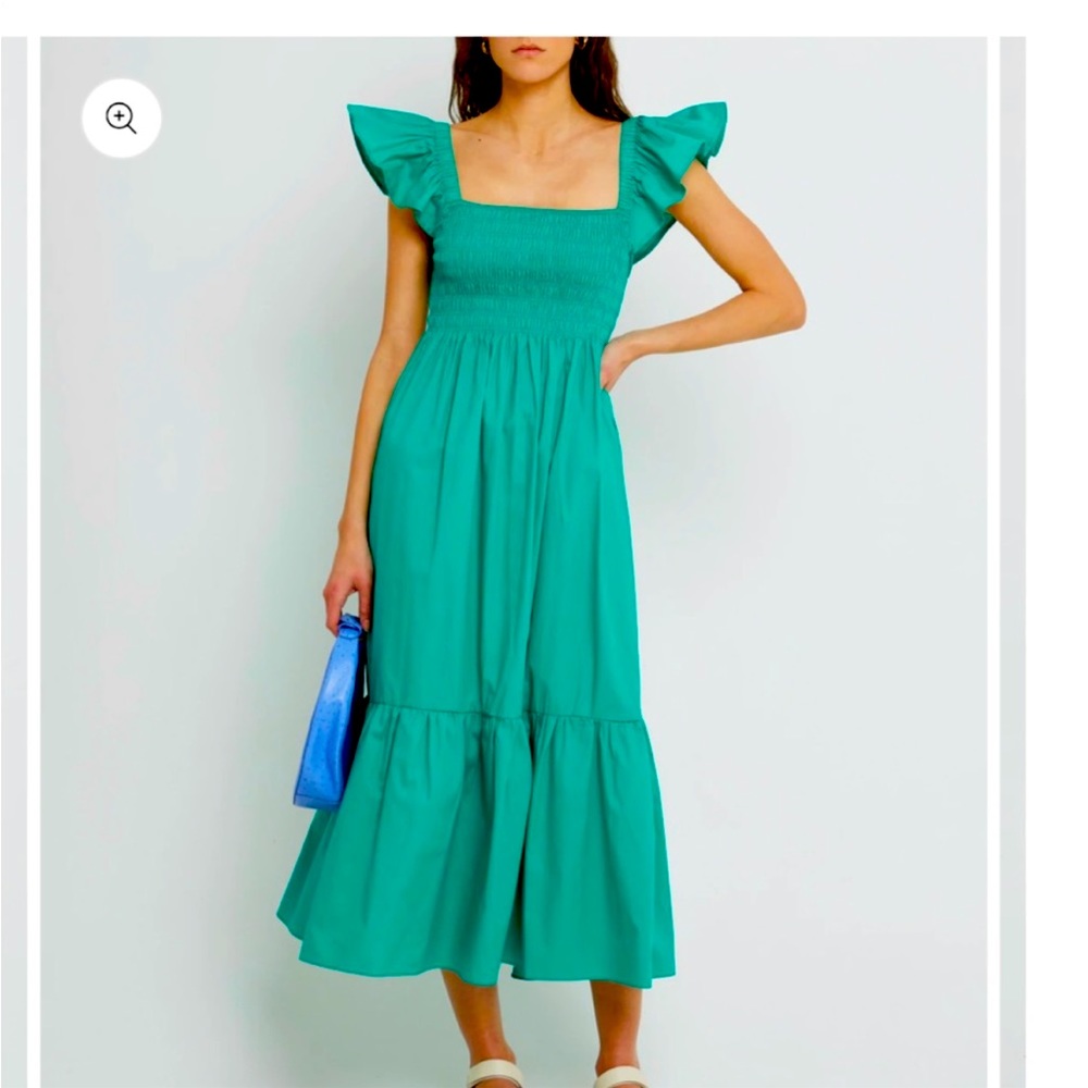 Opt Tuscany emerald green smocked maxi dress NWT GANNI LOVE THE LABEL pockets